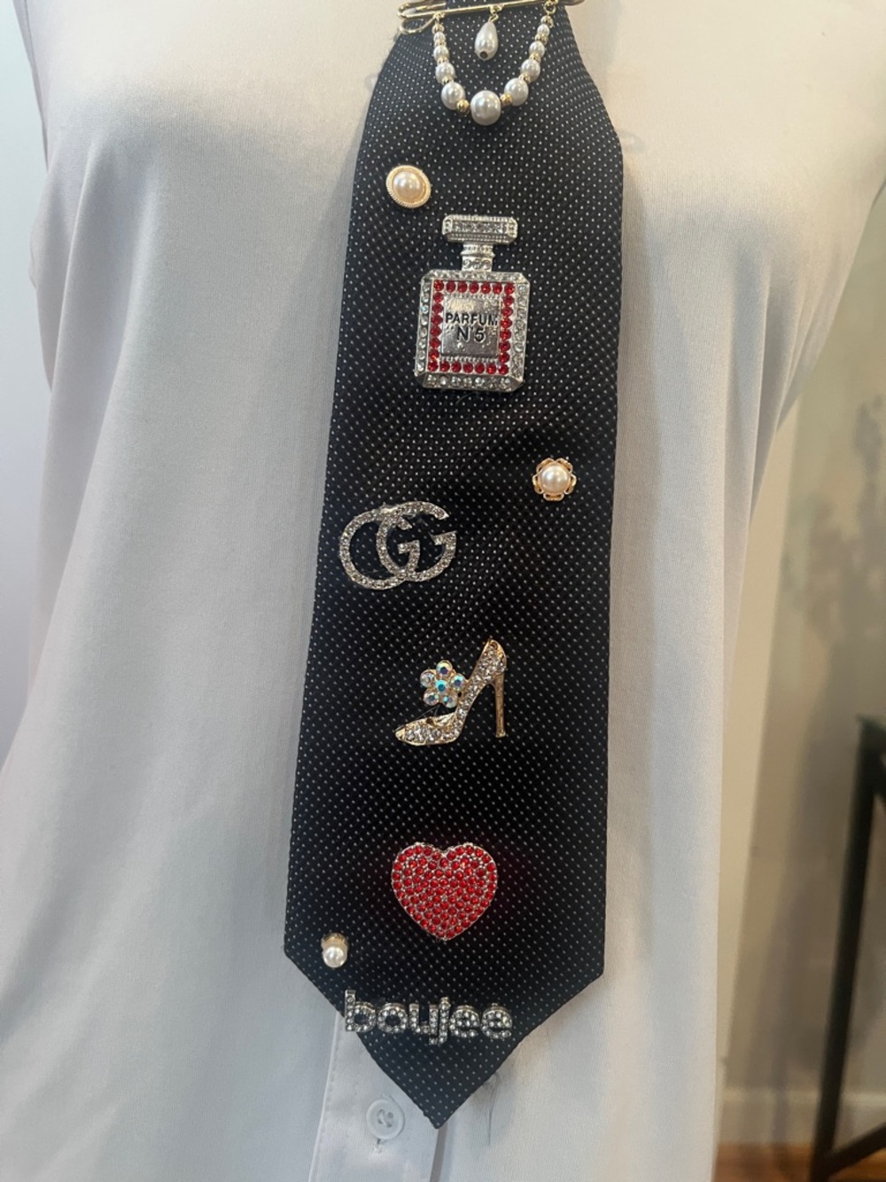 Black NeckTieNecklace with Decorative Charms